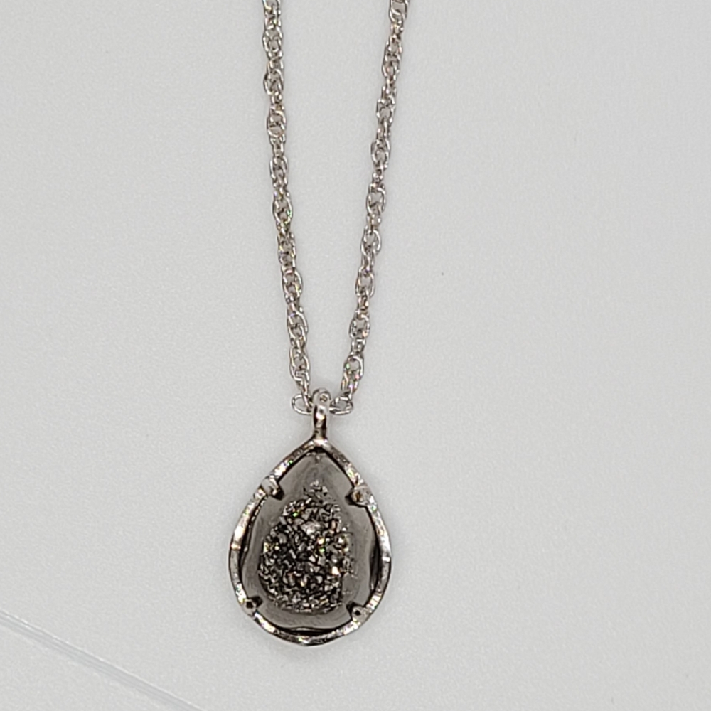 NWT Kendra Scott Custom Sparkly Platinum Drusy Kiri Necklace in Silver